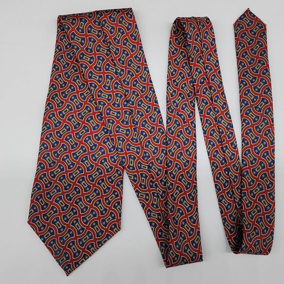 JOS.A.BANK Signature Collection Silk Tie Red Blue Geometric 56.5" Long 4" Wide - Picture 1 of 5